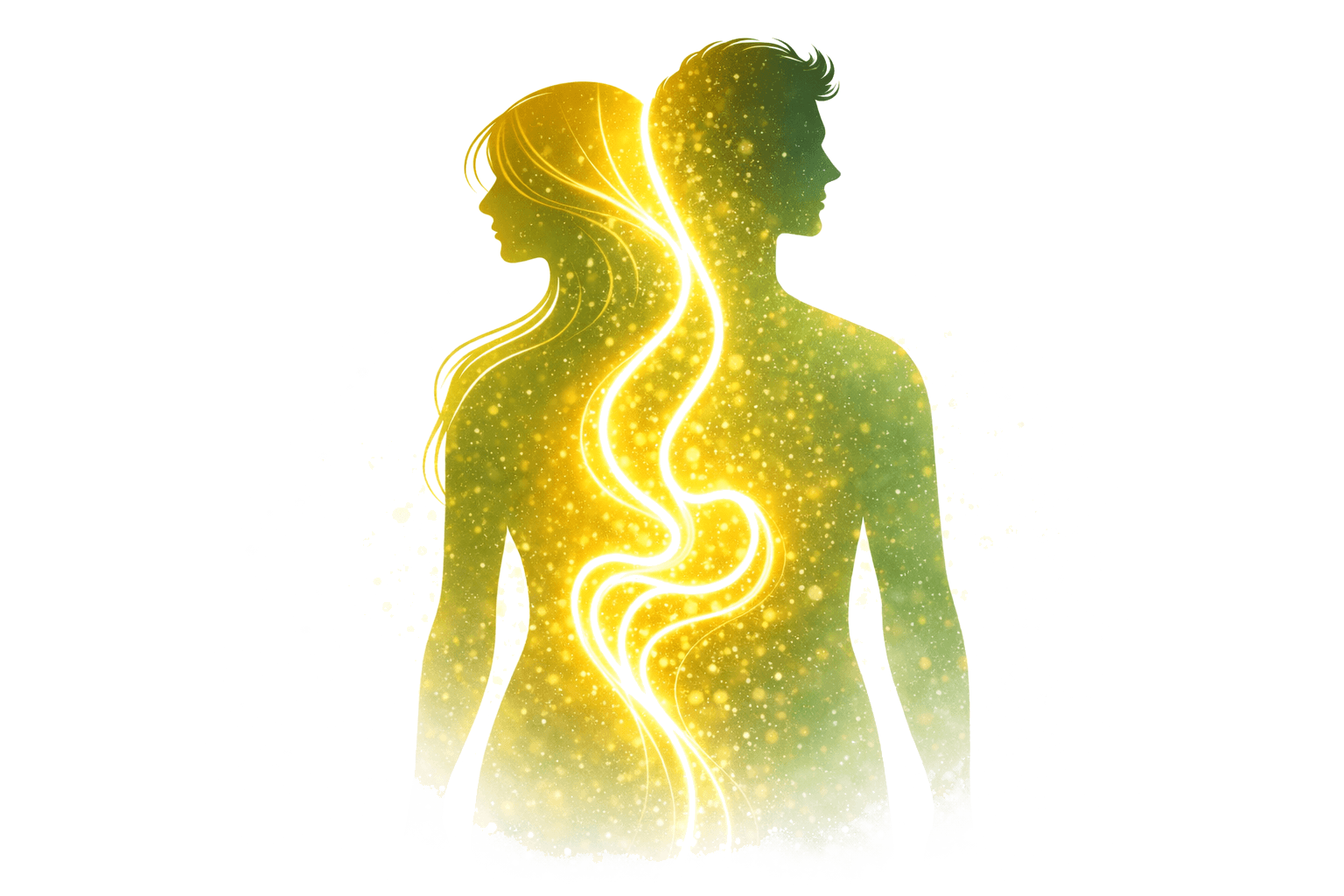 Two silhouetted figures with a glowing digestive pathway running through them
